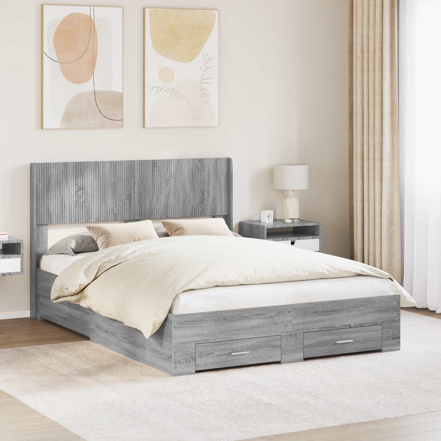 Bed Frame with Storage and Headboard Grey Sonoma 140 x 190 cm