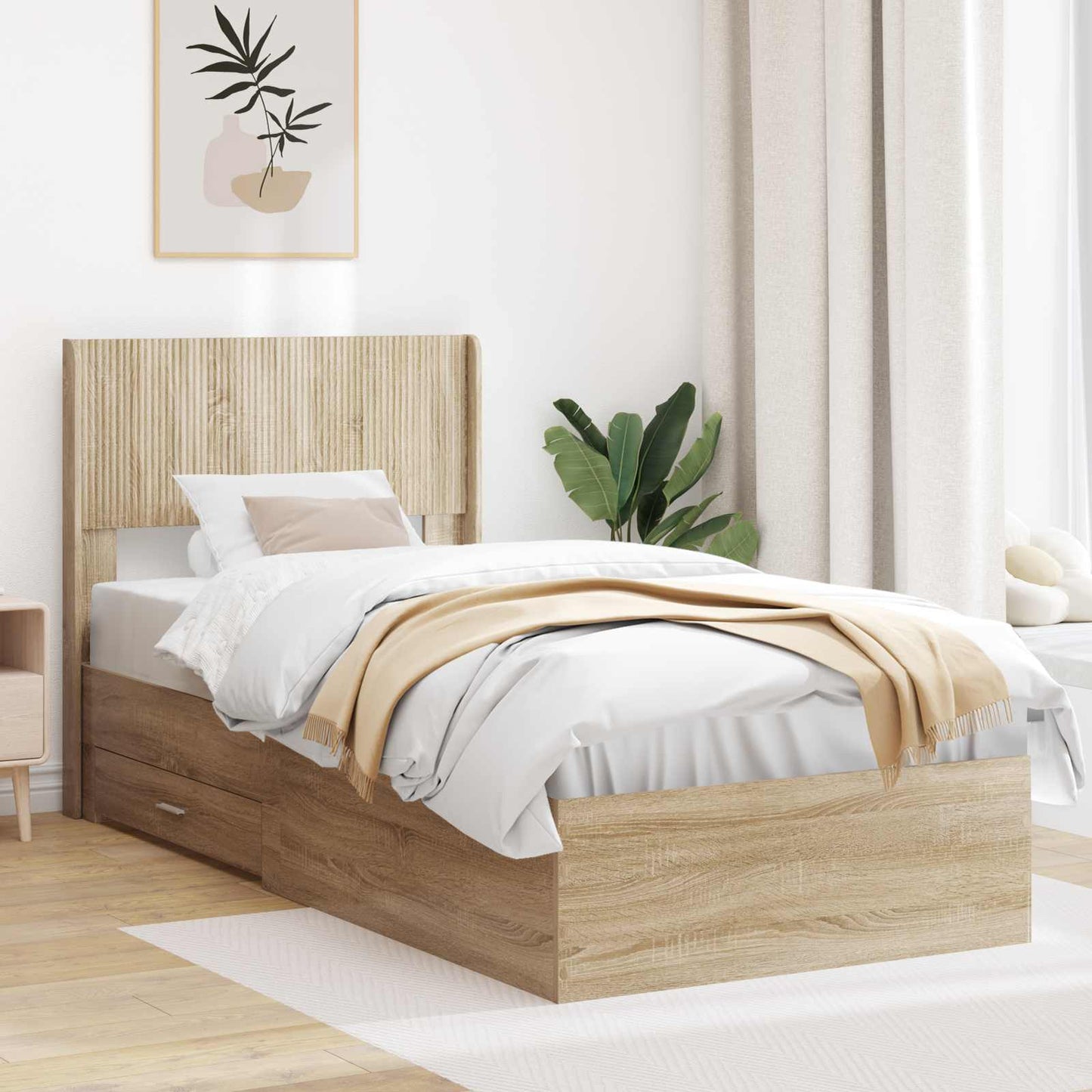 Bed Frame with Storage and Headboard Sonoma Oak 100 x 200 cm