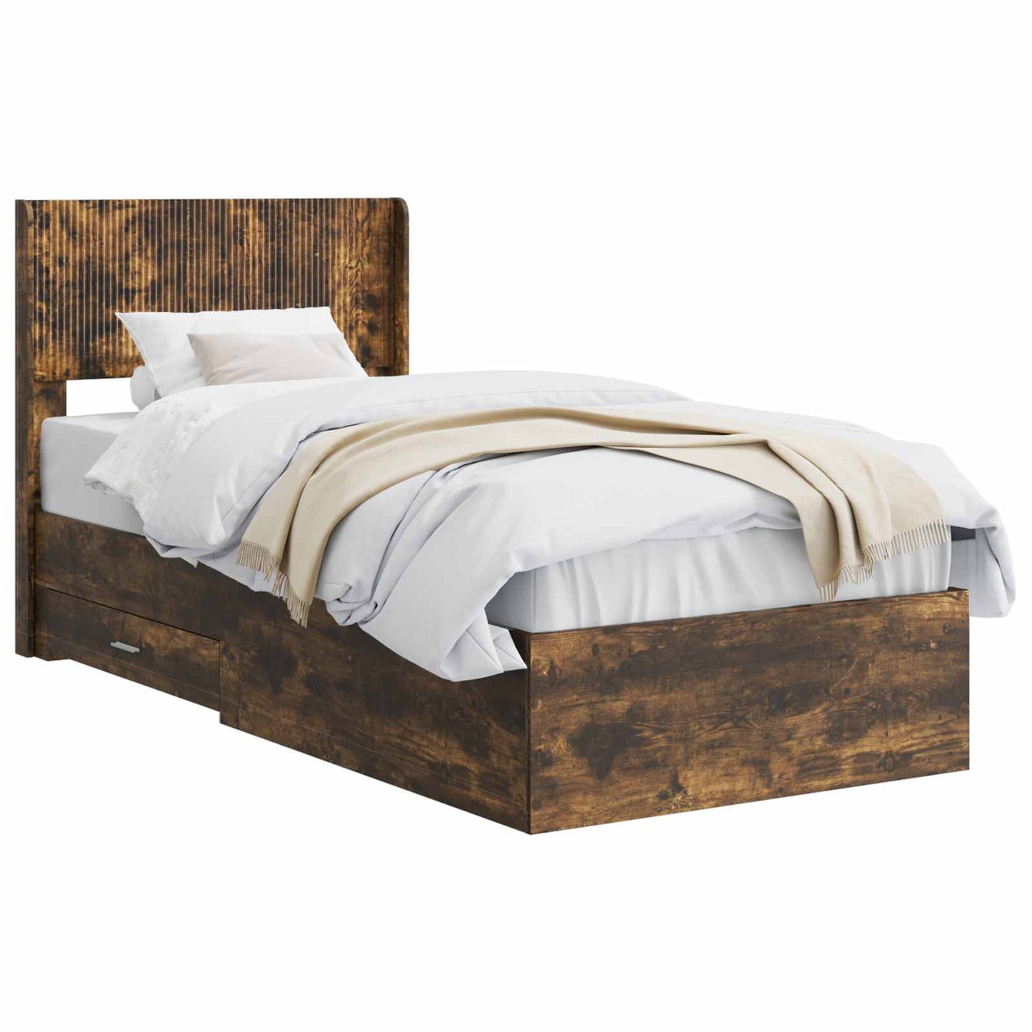Bed Frame with Storage and Headboard Smoked Oak 100 x 200 cm