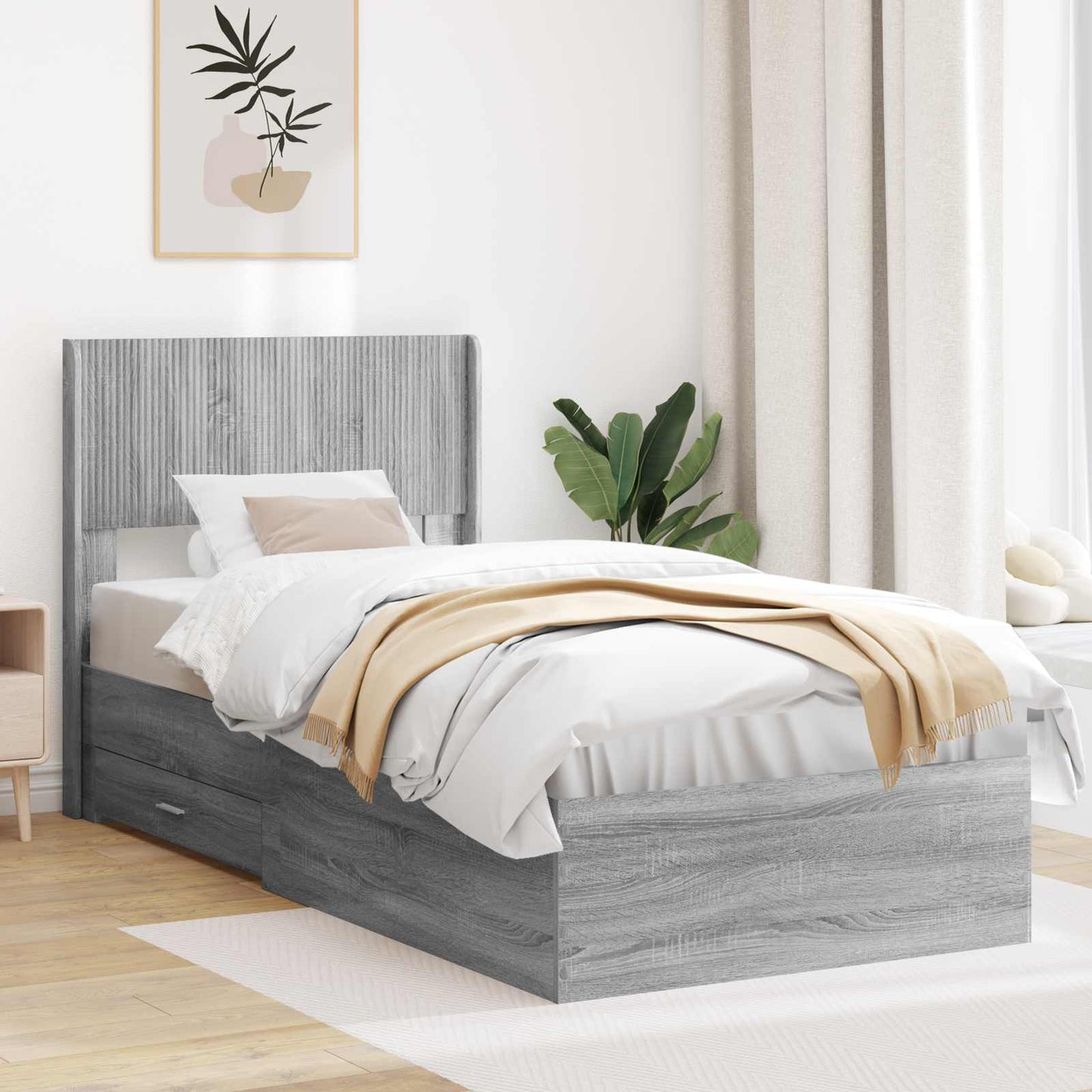 Bed Frame with Storage and Headboard Grey Sonoma 100 x 200 cm