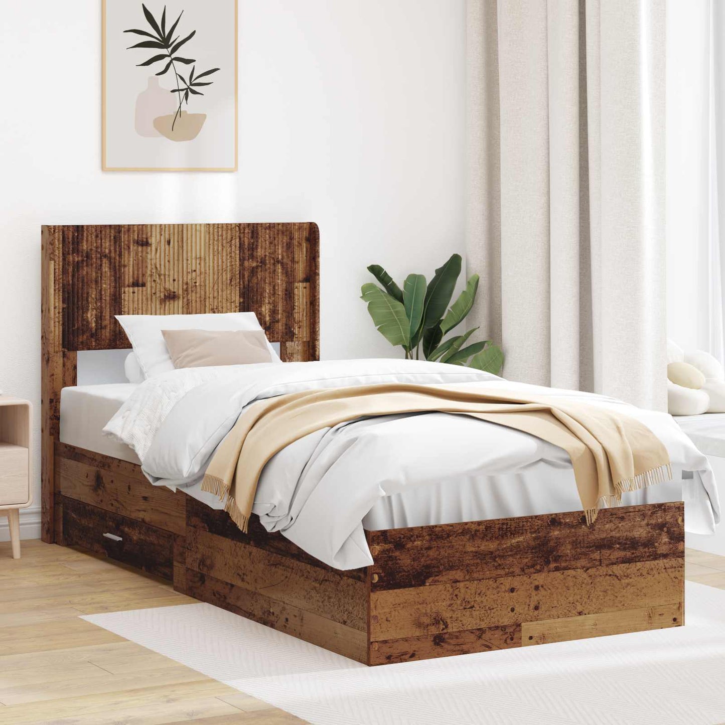 Bed Frame with Storage and Headboard Old Wood 100 x 200 cm