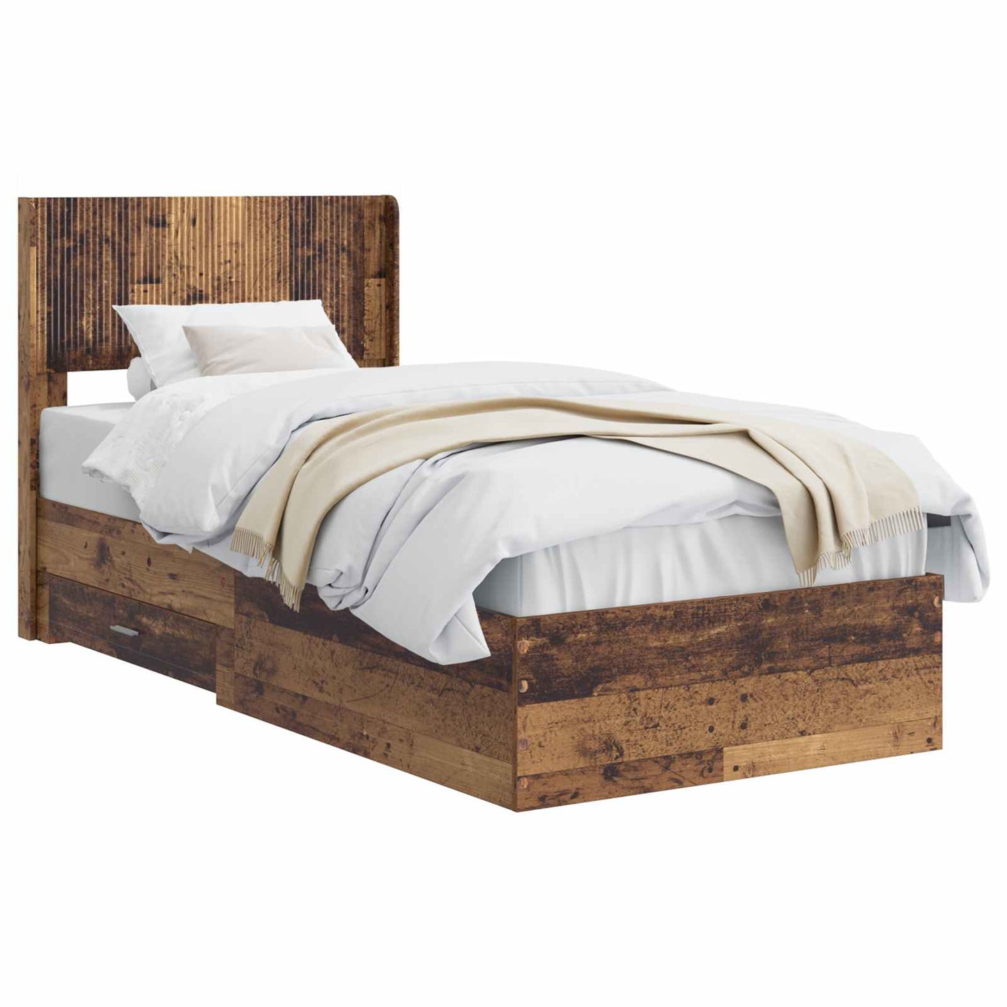 Bed Frame with Storage and Headboard Old Wood 100 x 200 cm