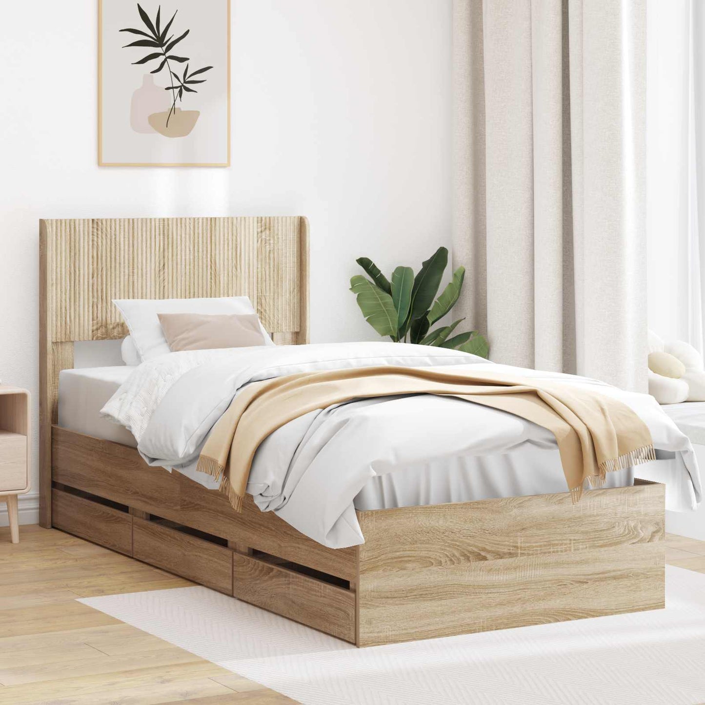 Bed Frame with Storage and Headboard Sonoma Oak 90 x 200 cm