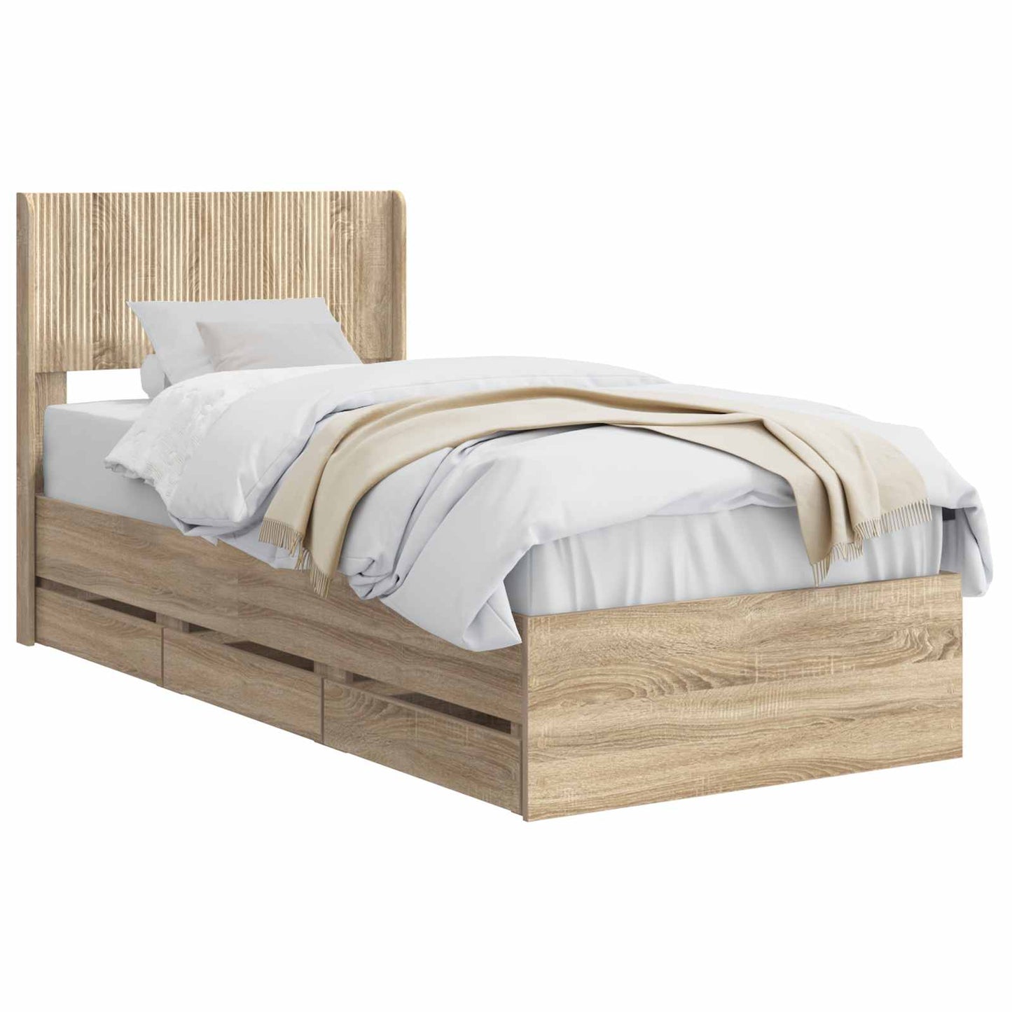Bed Frame with Storage and Headboard Sonoma Oak 90 x 200 cm
