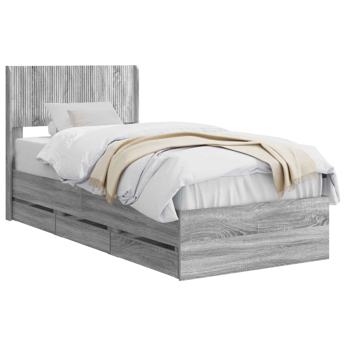 Bed Frame with Storage and Headboard Grey Sonoma 90 x 200 cm