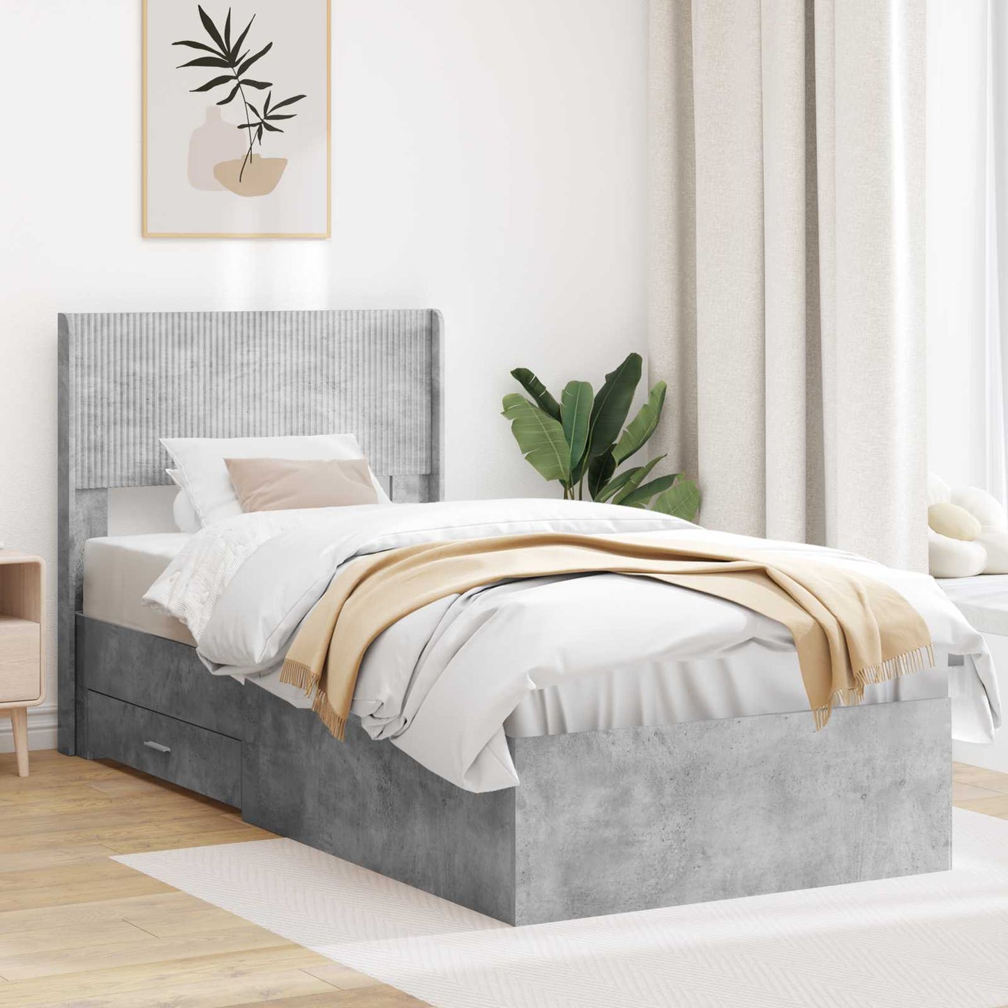 Bed Frame with Storage and Headboard Concrete Grey 90 x 190 cm
