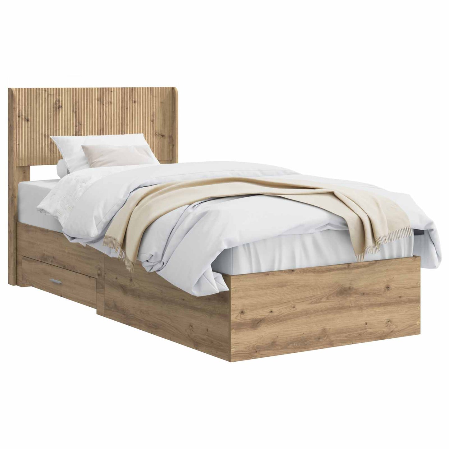 Bed Frame with Storage and Headboard Artisan Oak 90 x 190 cm