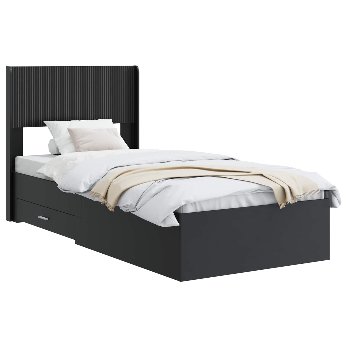 Bed Frame with Storage and Headboard Black 75 x 190 cm