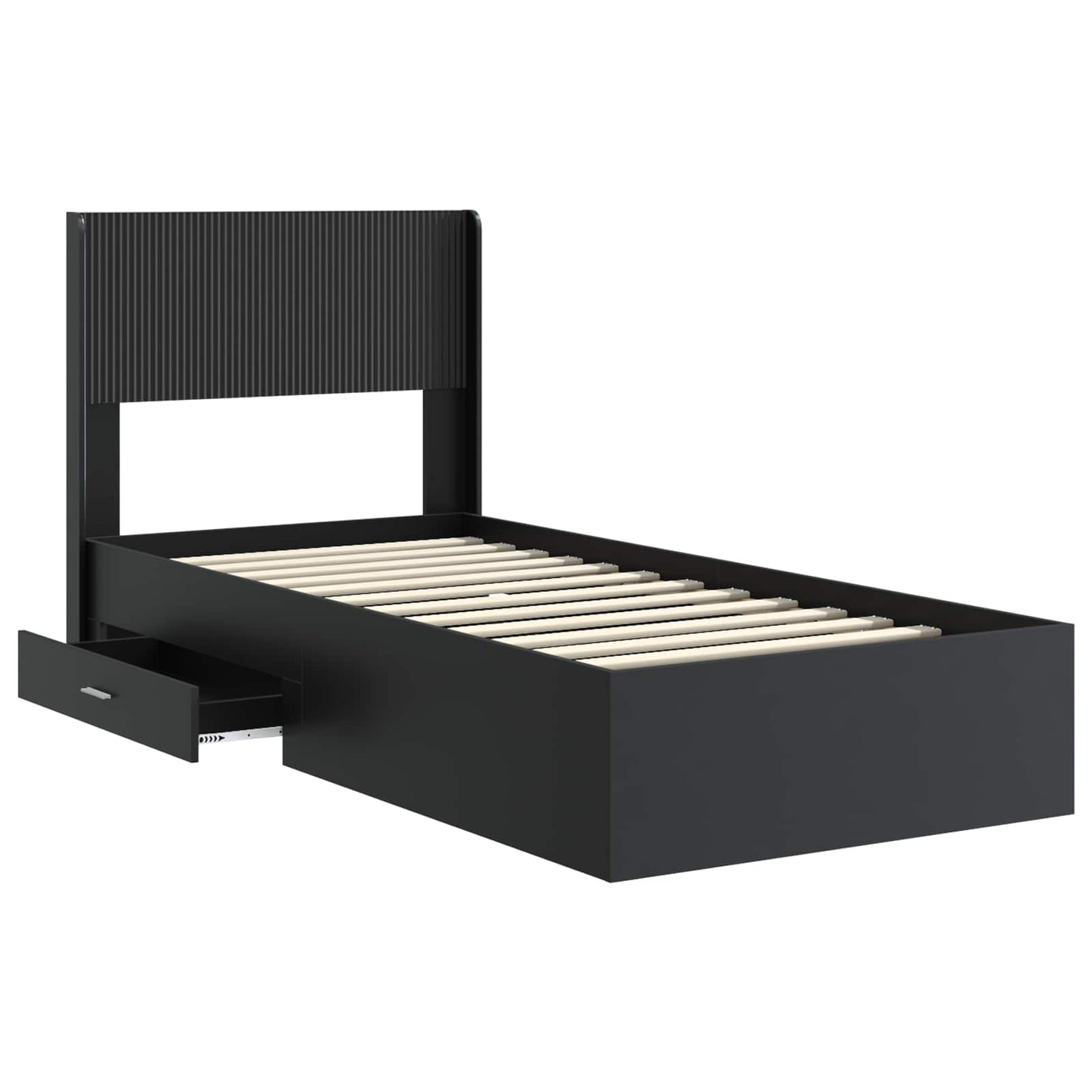 Bed Frame with Storage and Headboard Black 75 x 190 cm