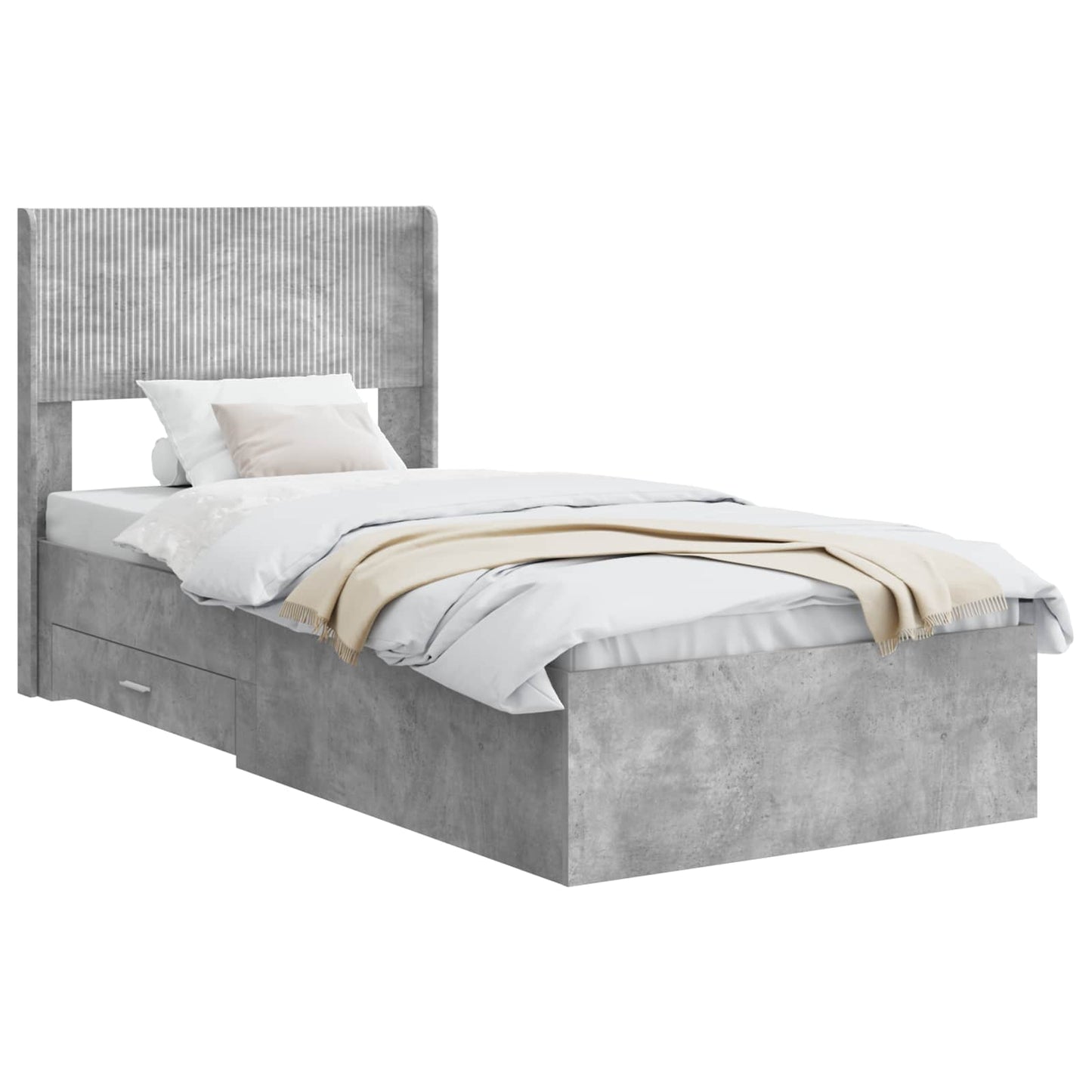 Bed Frame with Storage and Headboard Concrete Grey 75 x 190 cm