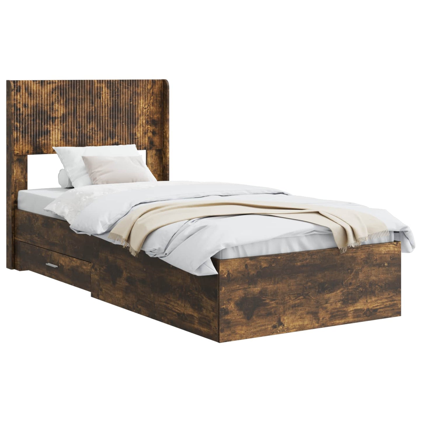 Bed Frame with Storage and Headboard Smoked Oak 75 x 190 cm