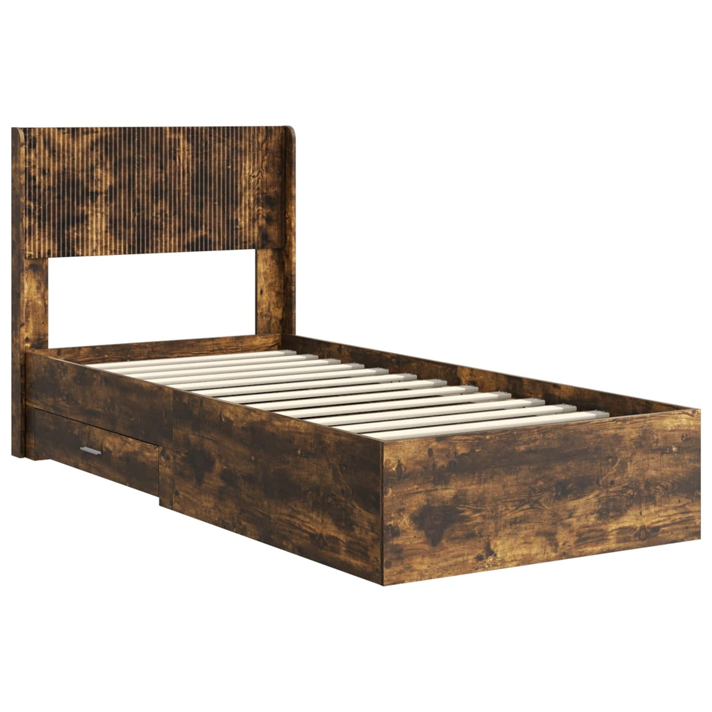 Bed Frame with Storage and Headboard Smoked Oak 75 x 190 cm