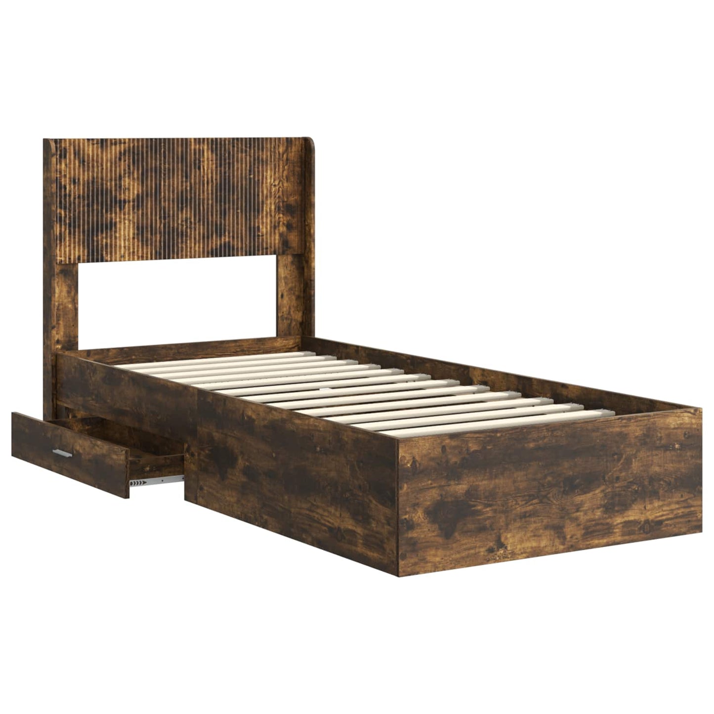 Bed Frame with Storage and Headboard Smoked Oak 75 x 190 cm