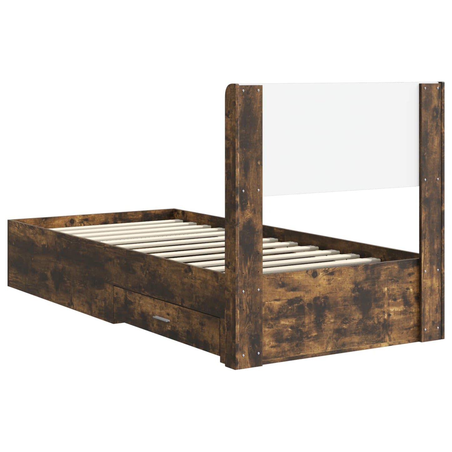 Bed Frame with Storage and Headboard Smoked Oak 75 x 190 cm