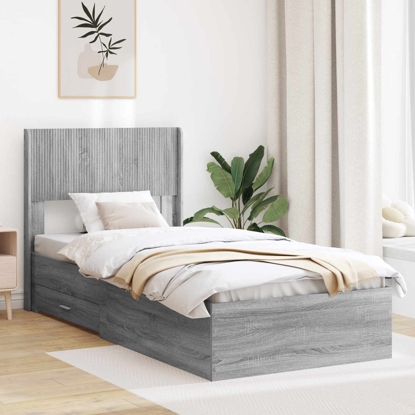 Bed Frame with Storage and Headboard Grey Sonoma 75 x 190 cm
