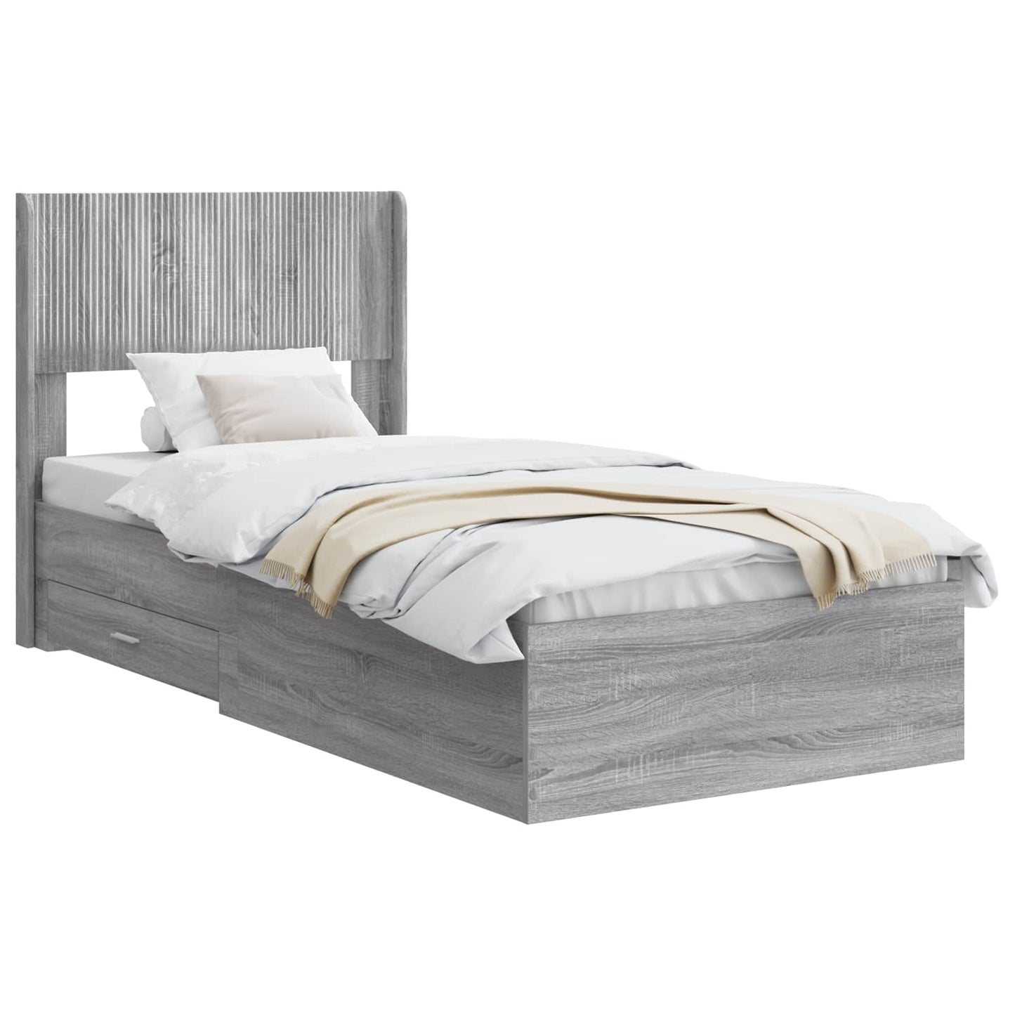 Bed Frame with Storage and Headboard Grey Sonoma 75 x 190 cm