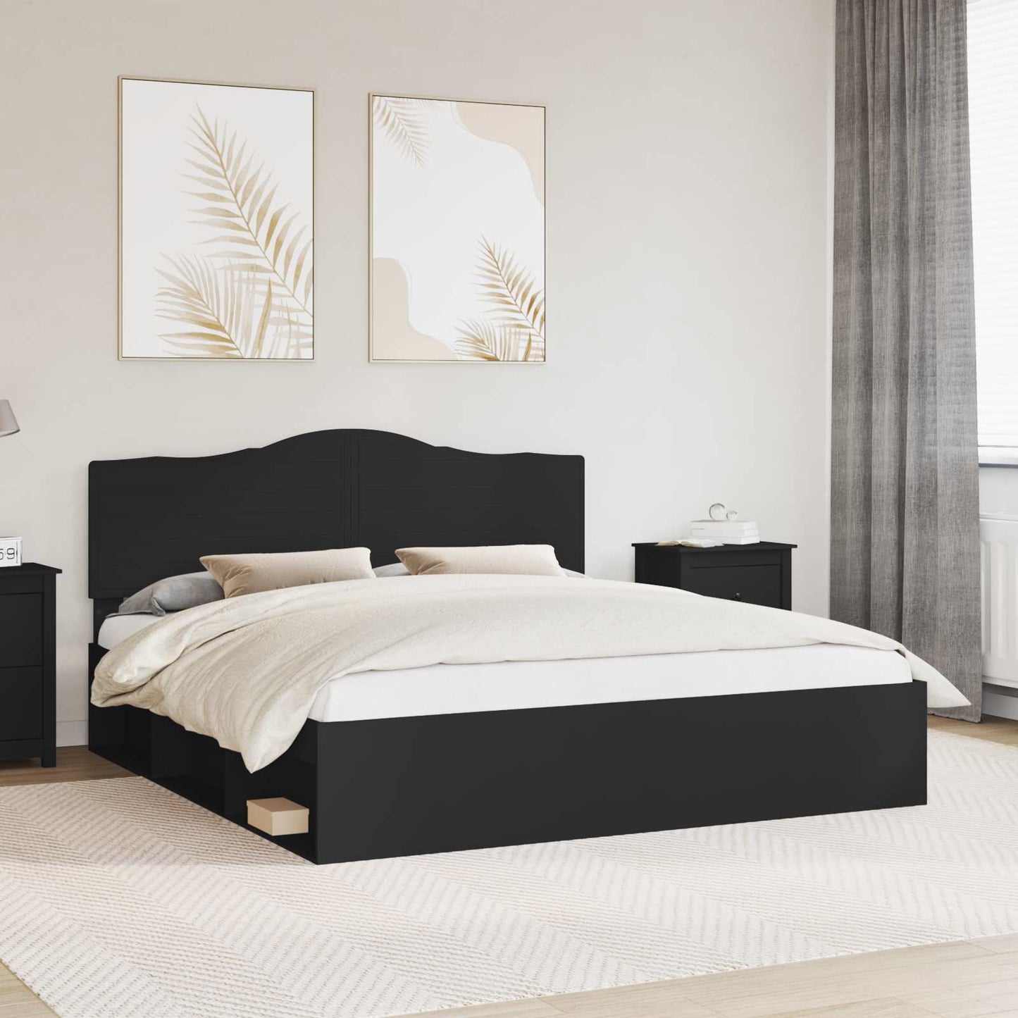 Bed Frame with Headboard Black 200 x 200 cm Solid Pine Wood