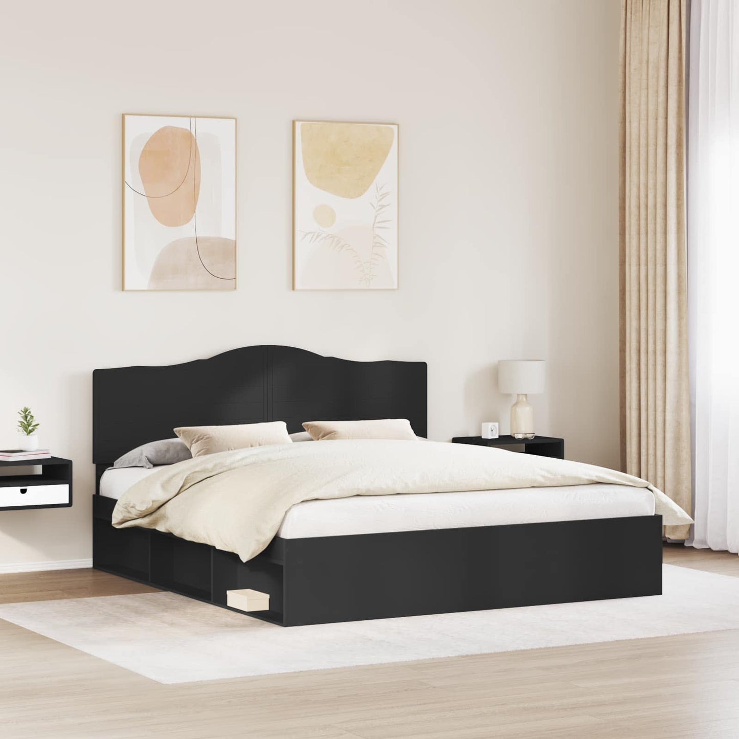 Bed Frame with Headboard Black 200 x 200 cm Solid Pine Wood