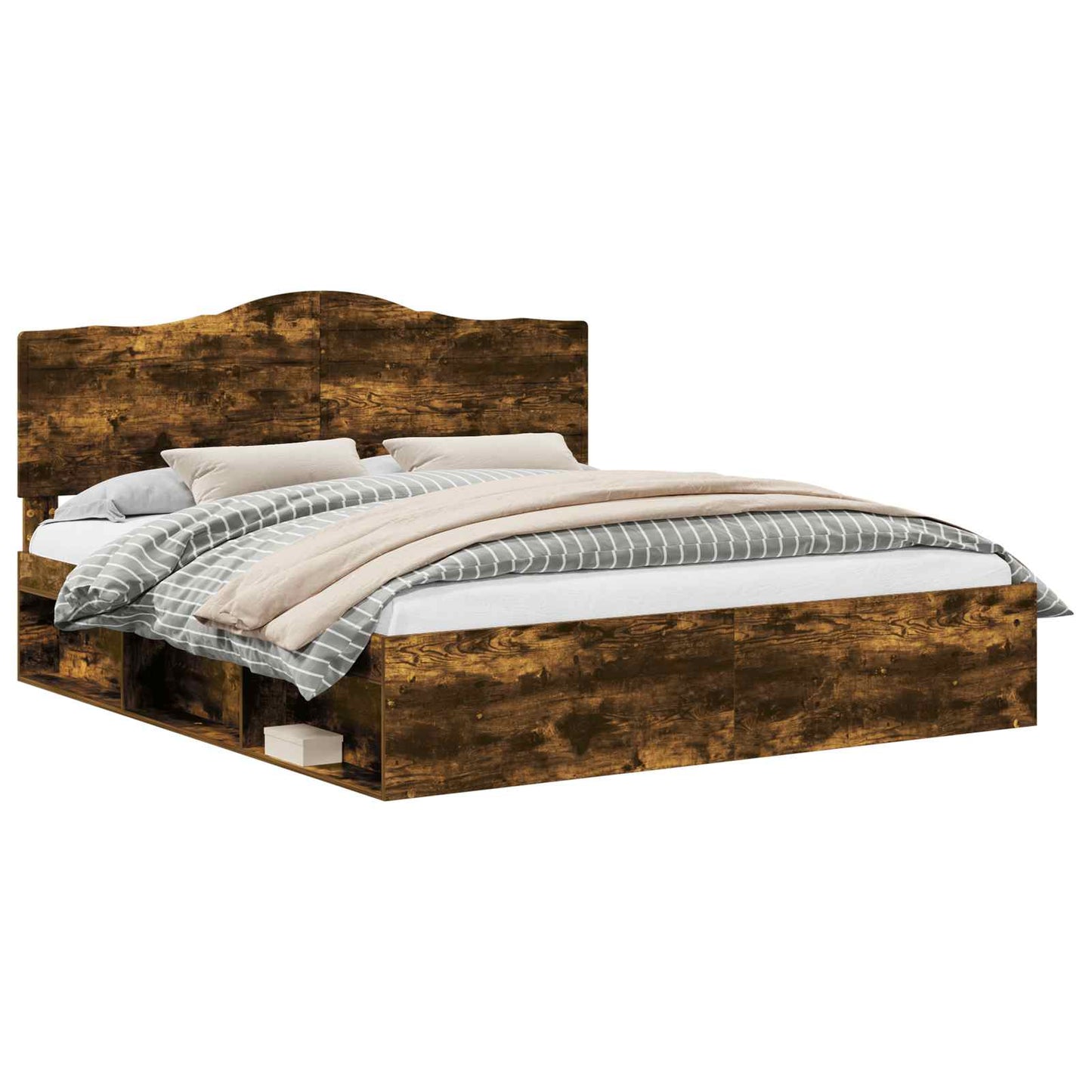 Bed Frame Smoked Oak 200 x 200 cm Solid Pine Wood