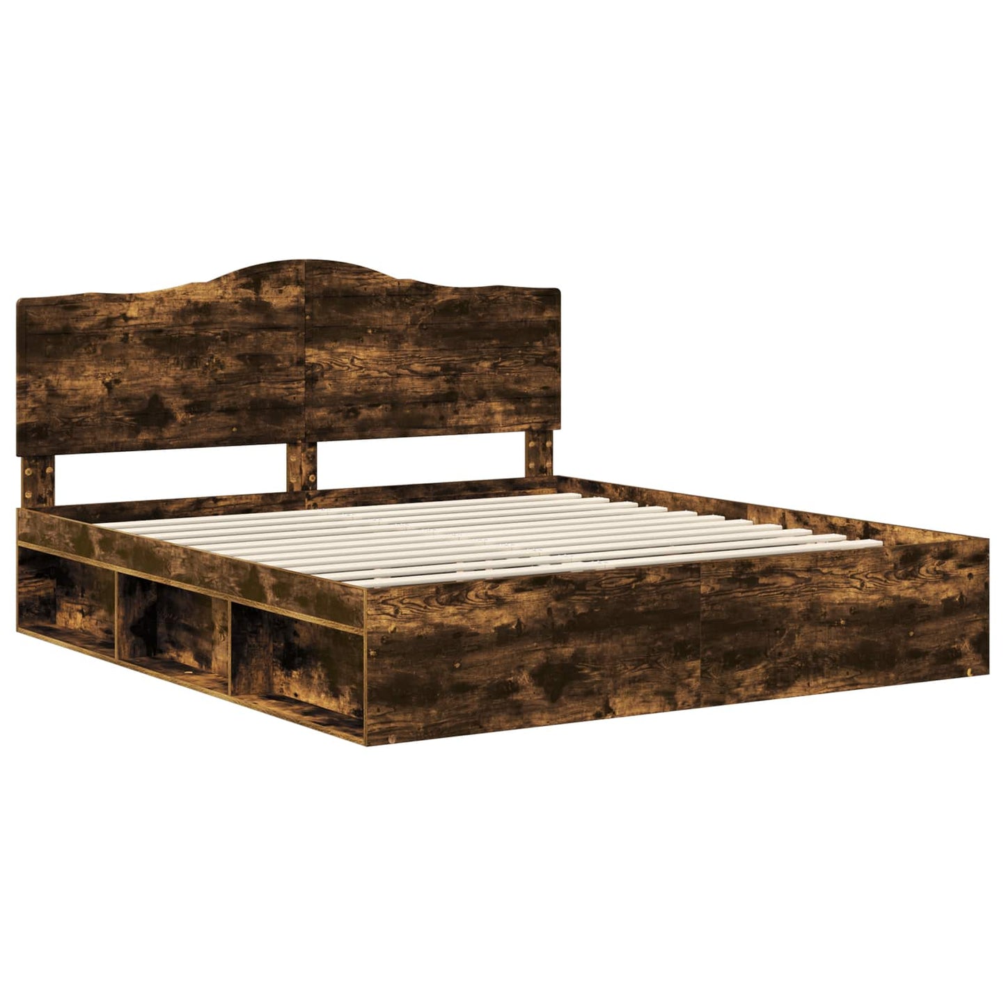 Bed Frame Smoked Oak 200 x 200 cm Solid Pine Wood