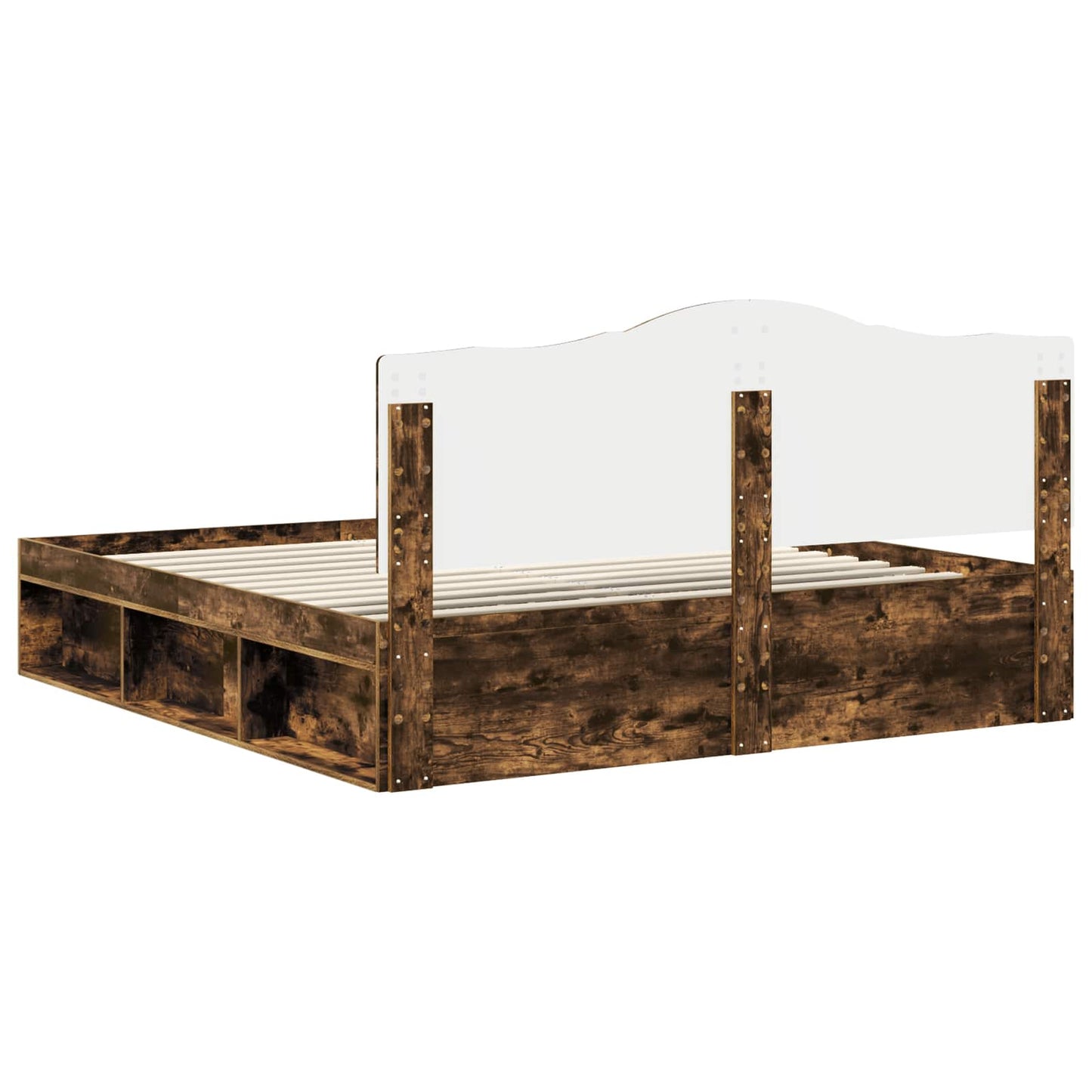 Bed Frame Smoked Oak 200 x 200 cm Solid Pine Wood