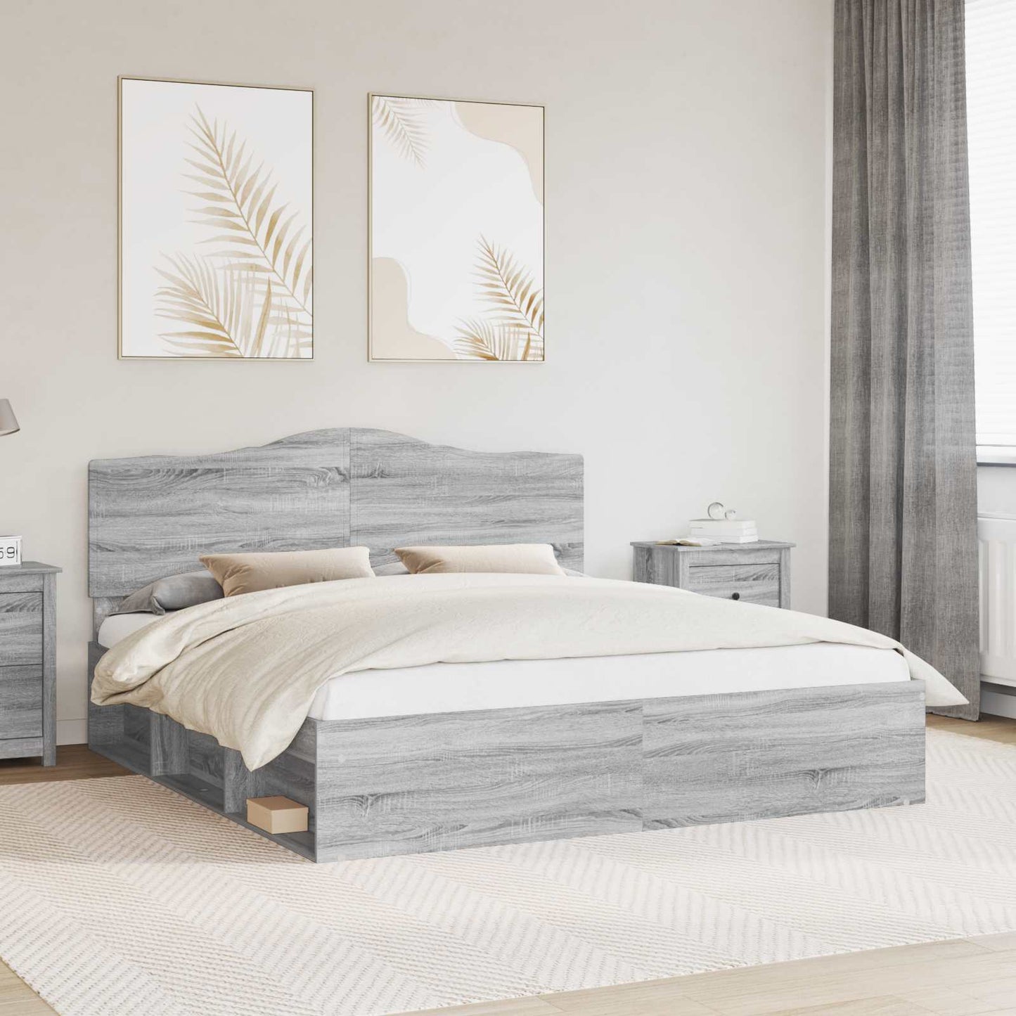 Bed Frame Grey Sonoma 200 x 200 cm Solid Pine Wood