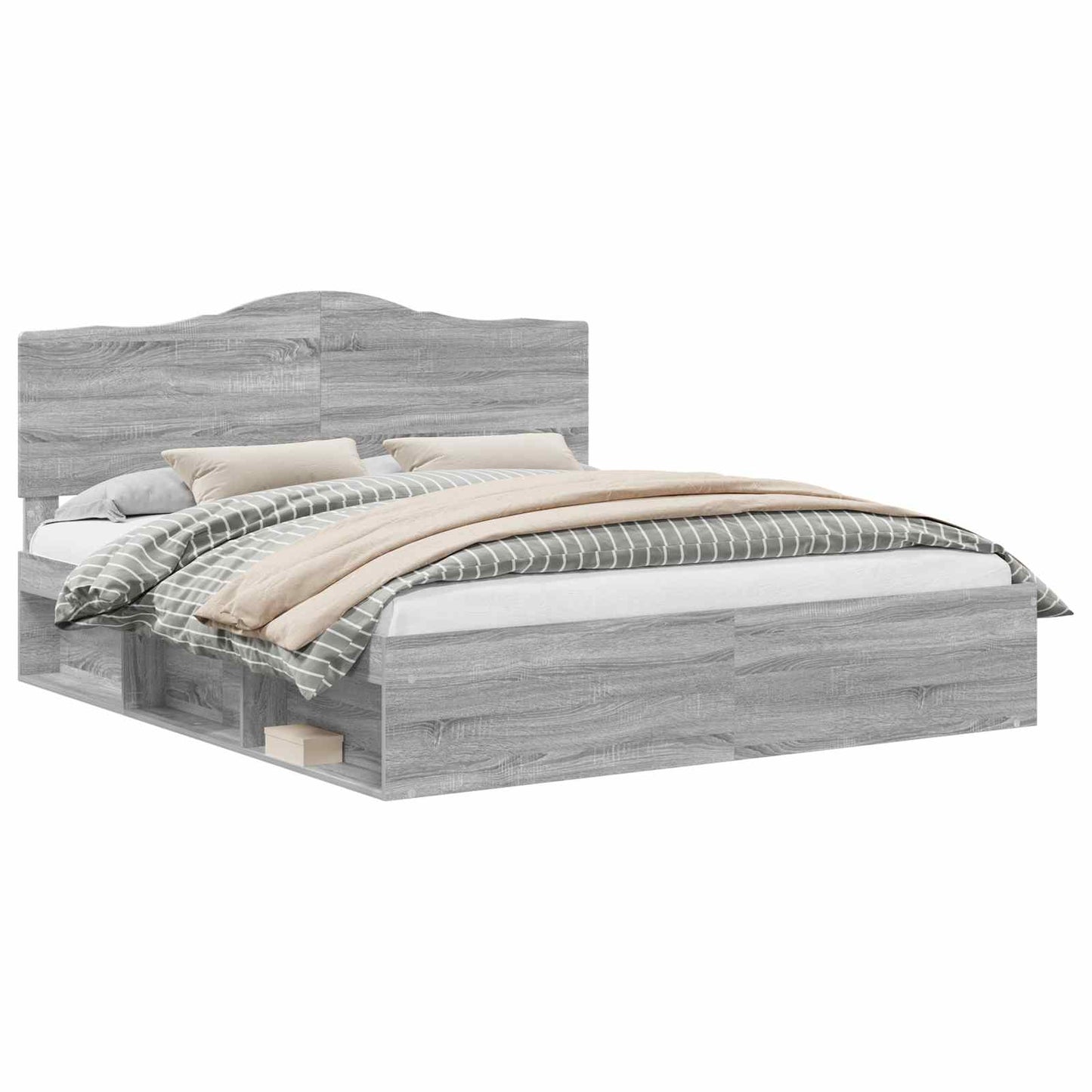 Bed Frame Grey Sonoma 200 x 200 cm Solid Pine Wood