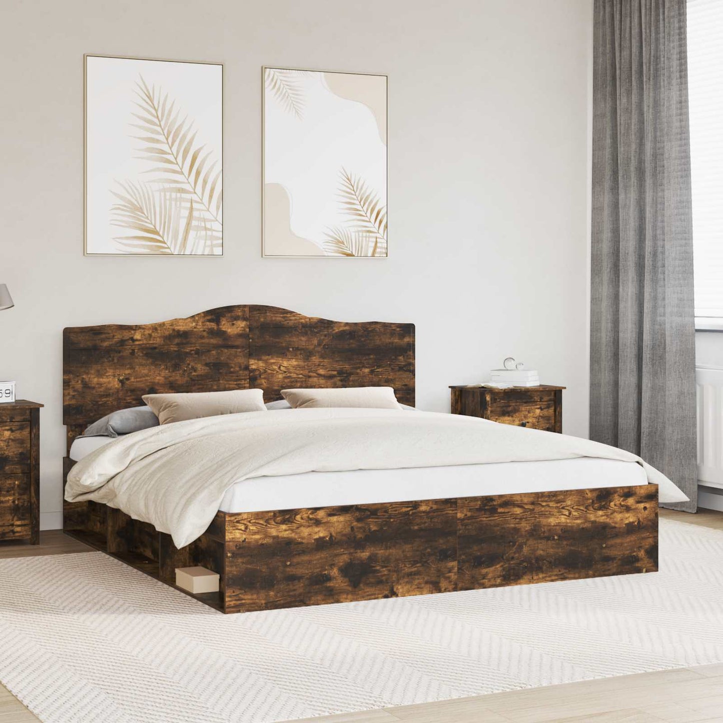 Bed Frame Smoked Oak 180 x 200 cm Solid Pine Wood