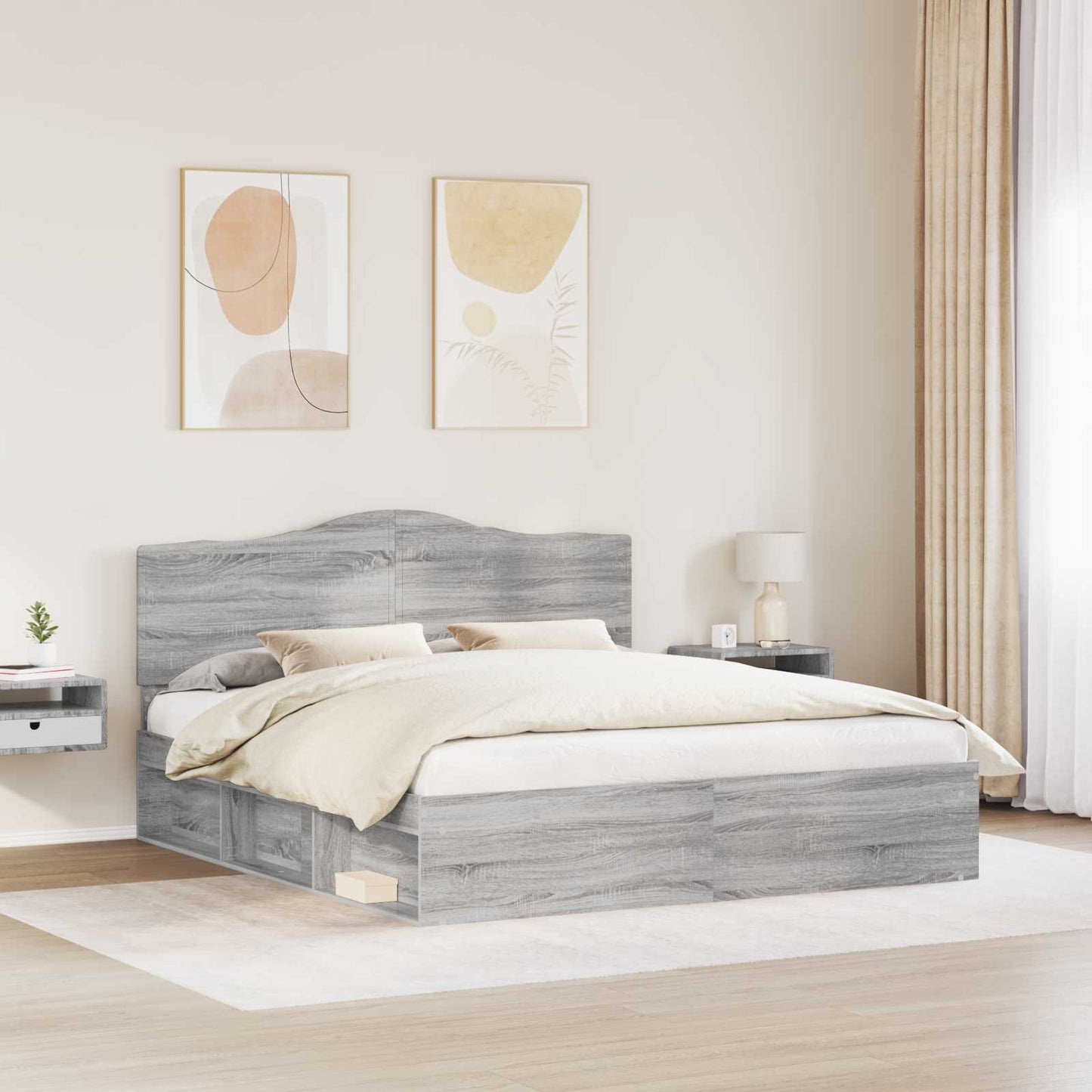 Bed Frame Grey Sonoma 180 x 200 cm Solid Pine Wood