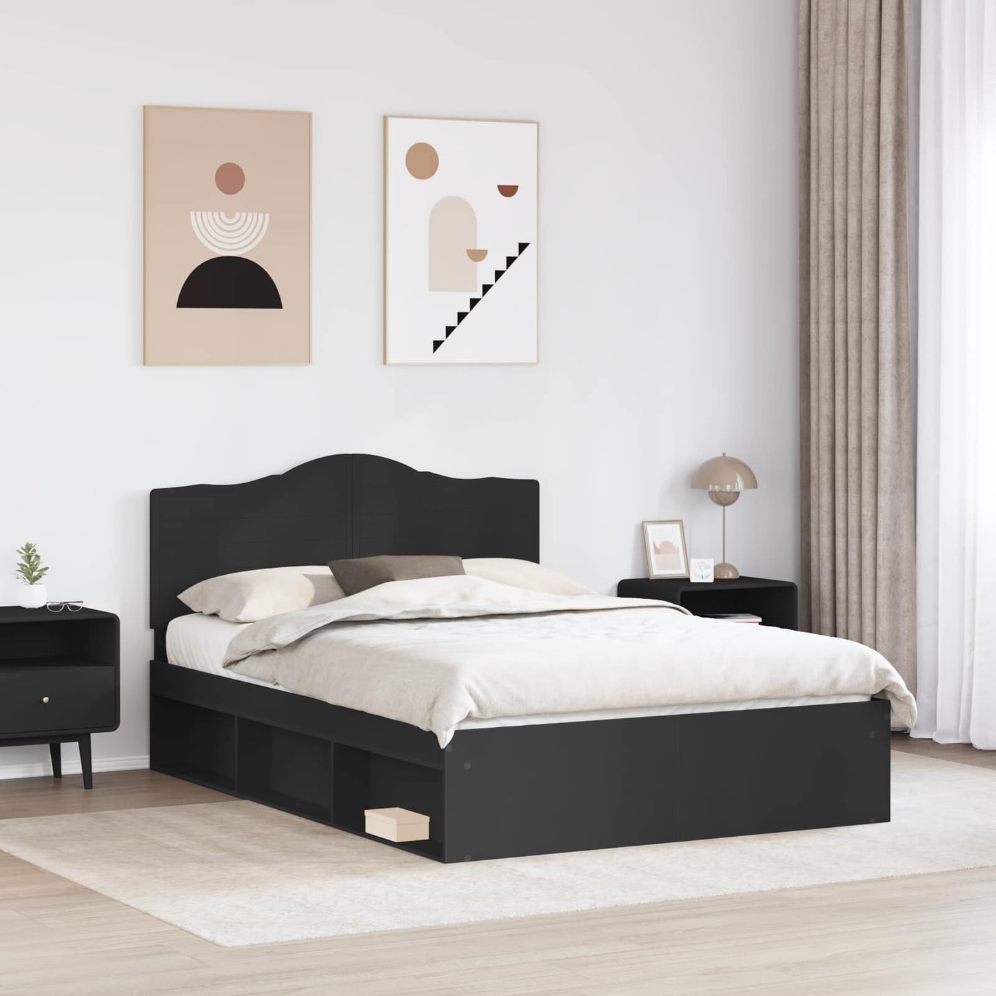 Bed Frame with Headboard Black 150 x 200 cm Solid Pine Wood