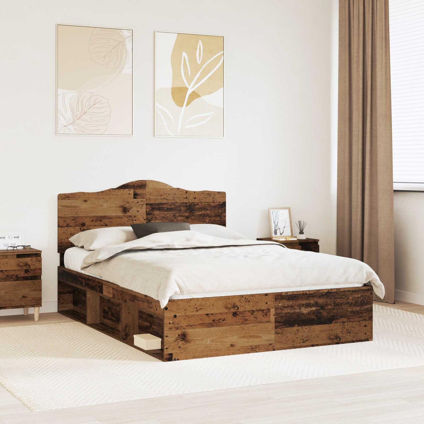 Bed Frame with Headboard Old Wood 150 x 200 cm Solid Pine Wood