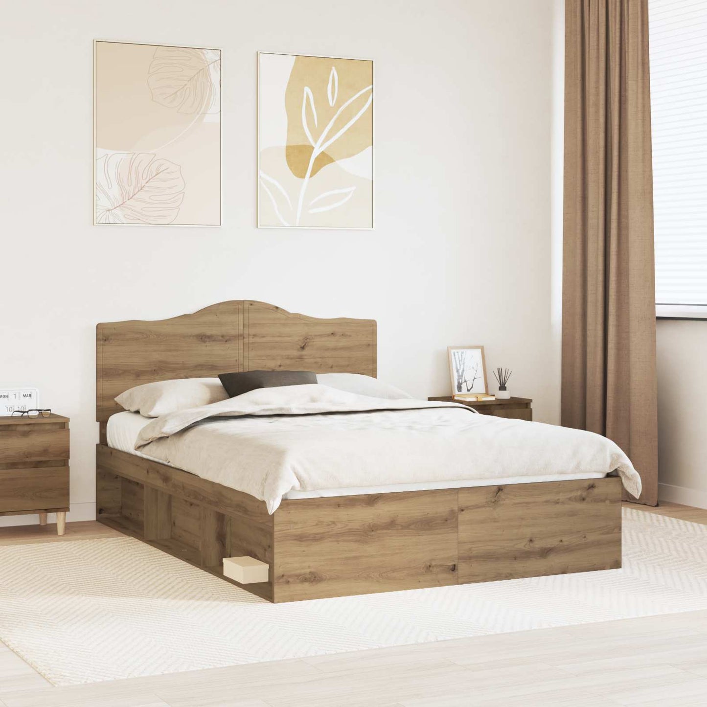 Bed Frame Artisian Oak 150 x 200 cm Solid Pine Wood