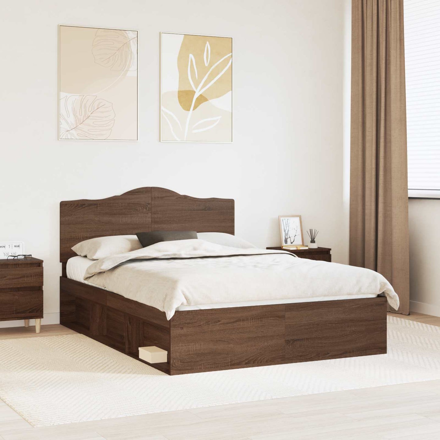 Bed Frame with Headboard Brown Oak 140 x 200 cm Solid Pine Wood