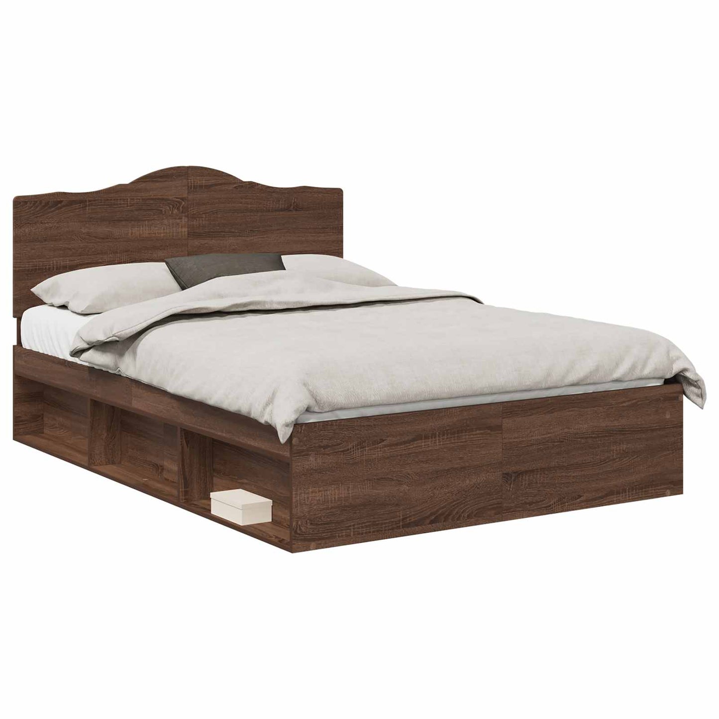 Bed Frame with Headboard Brown Oak 140 x 200 cm Solid Pine Wood