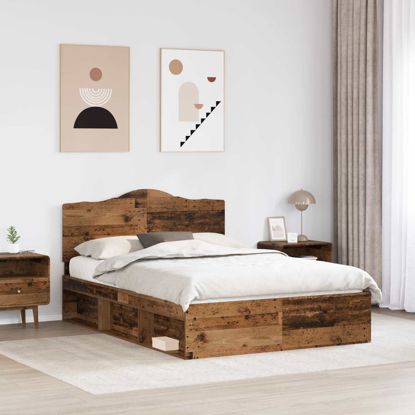 Bed Frame with Headboard Old Wood 140 x 190 cm Solid Pine Wood