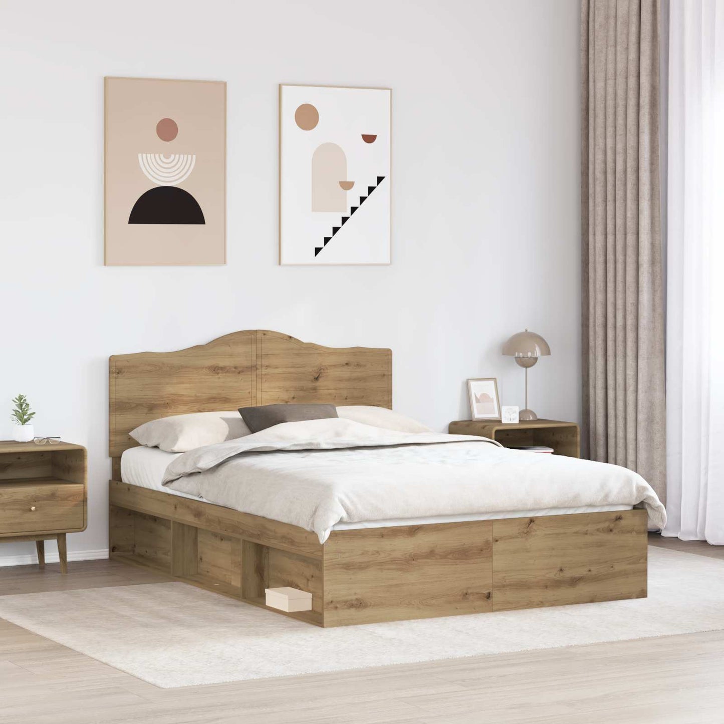 Bed Frame Artisian Oak 140 x 190 cm Solid Pine Wood