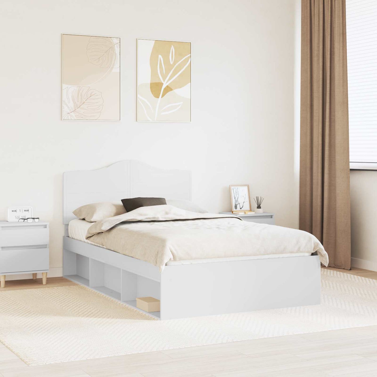 Bed Frame with Headboard White 135 x 190 cm Solid Pine Wood