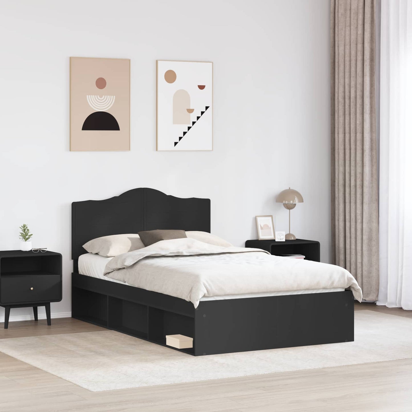 Bed Frame with Headboard Black 135 x 190 cm Solid Pine Wood