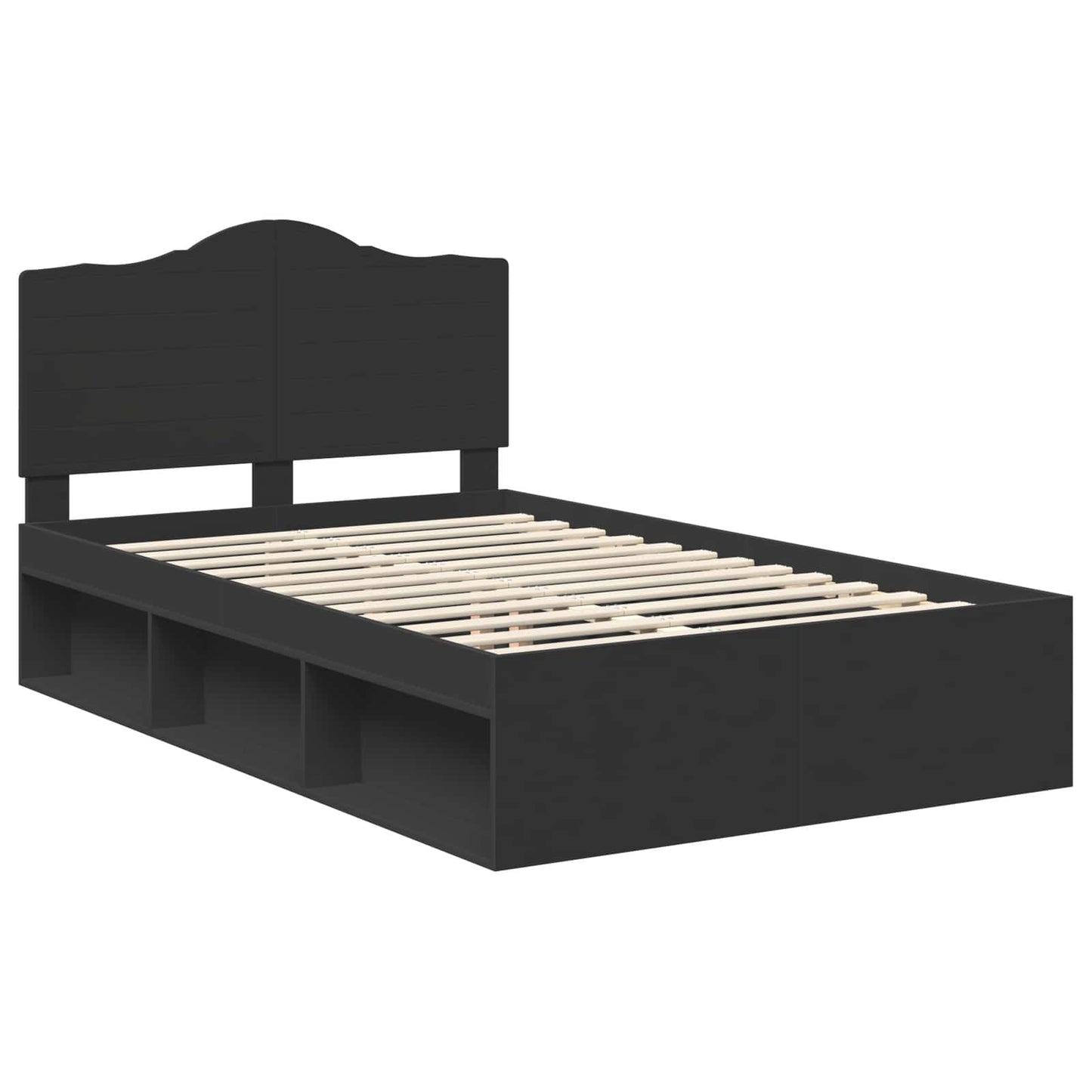 Bed Frame with Headboard Black 135 x 190 cm Solid Pine Wood