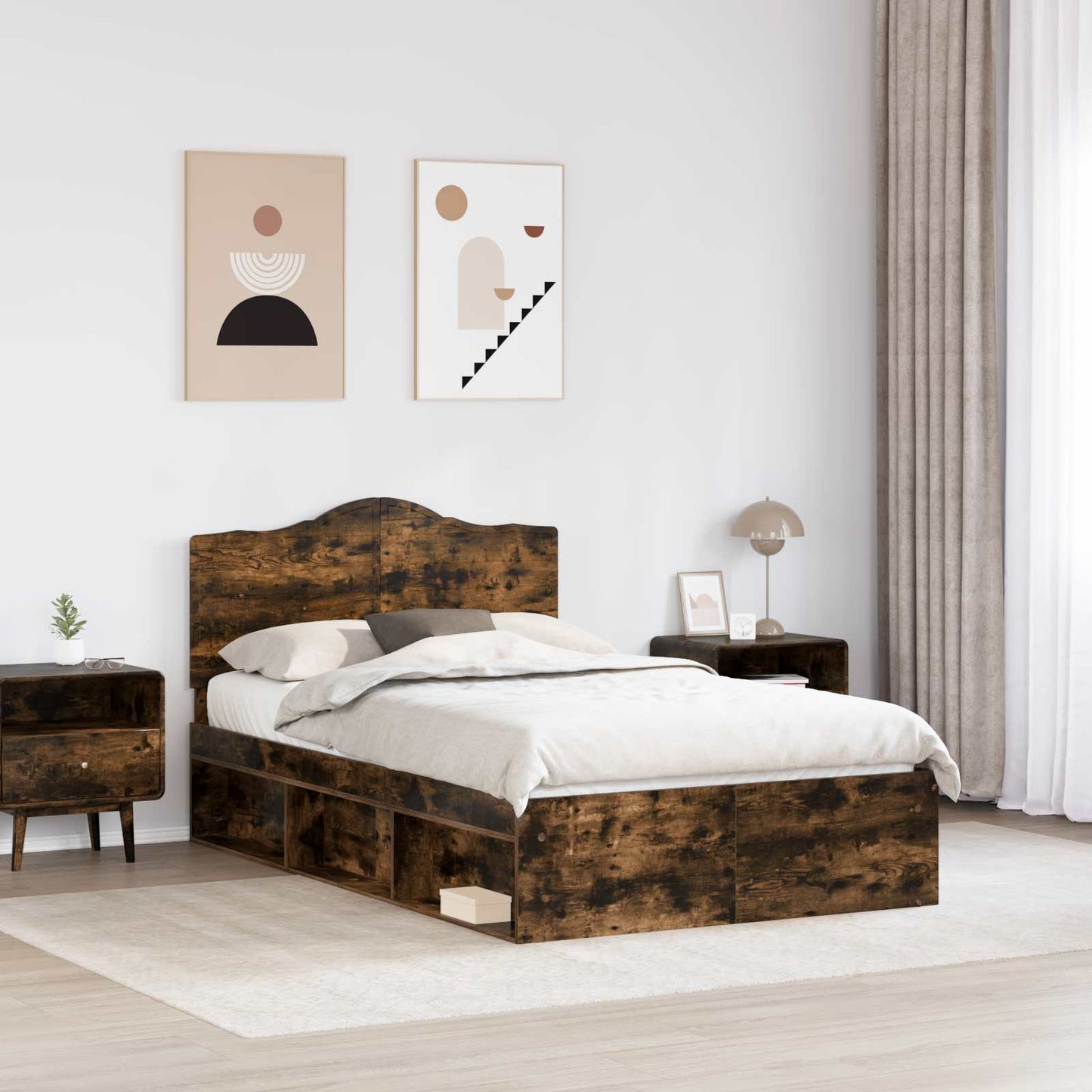 Bed Frame Smoked Oak 120 x 200 cm Solid Pine Wood