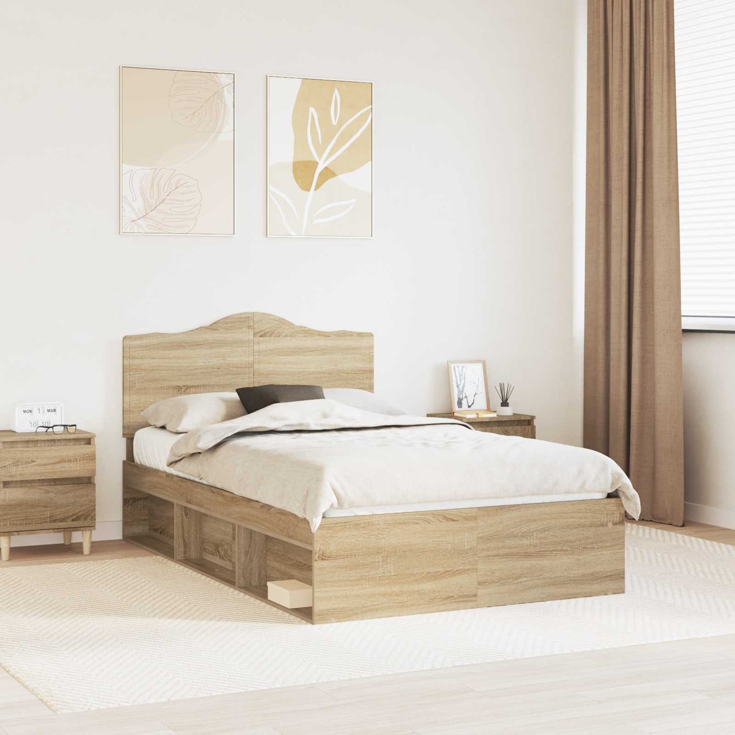 Bed Frame with Headboard Sonoma 120 x 190 cm Solid Pine Wood