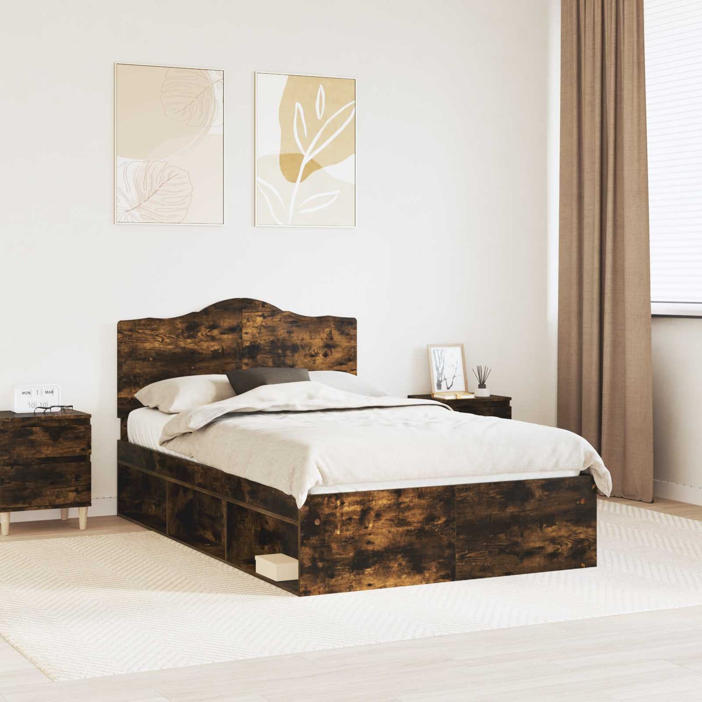 Bed Frame Smoked Oak 120 x 190 cm Solid Pine Wood