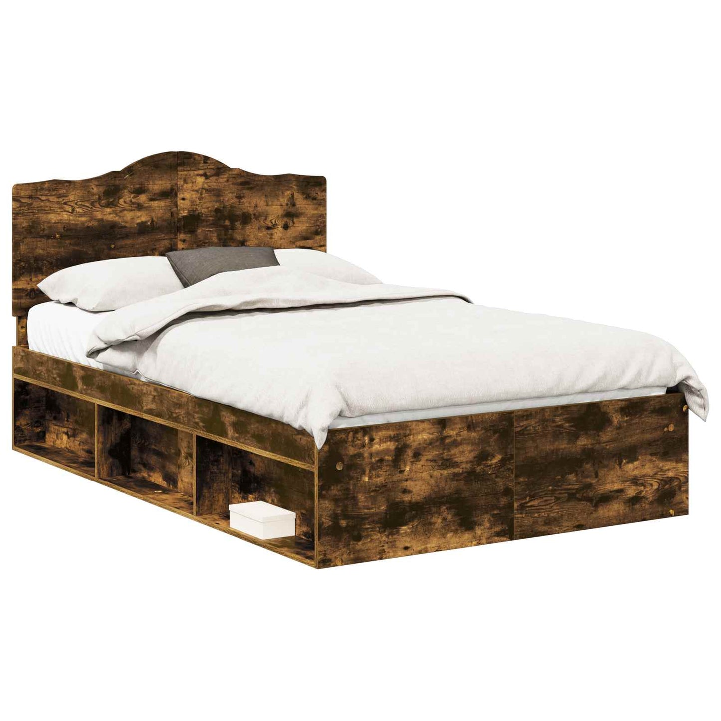 Bed Frame Smoked Oak 120 x 190 cm Solid Pine Wood
