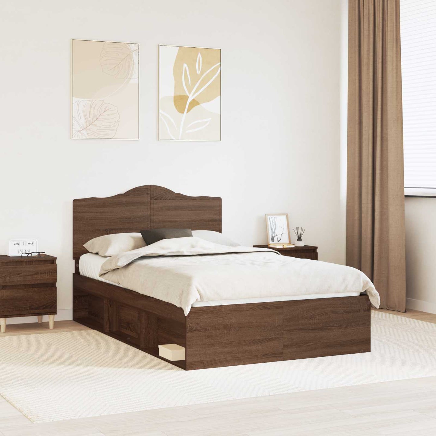 Bed Frame with Headboard Brown Oak 120 x 190 cm Solid Pine Wood