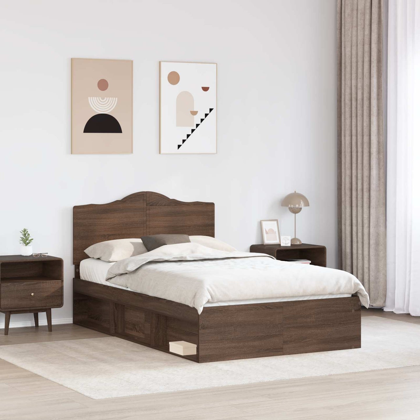 Bed Frame with Headboard Brown Oak 120 x 190 cm Solid Pine Wood