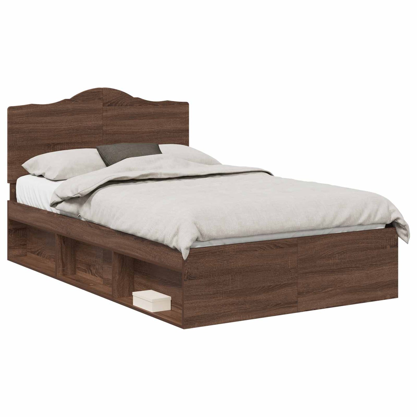 Bed Frame with Headboard Brown Oak 120 x 190 cm Solid Pine Wood