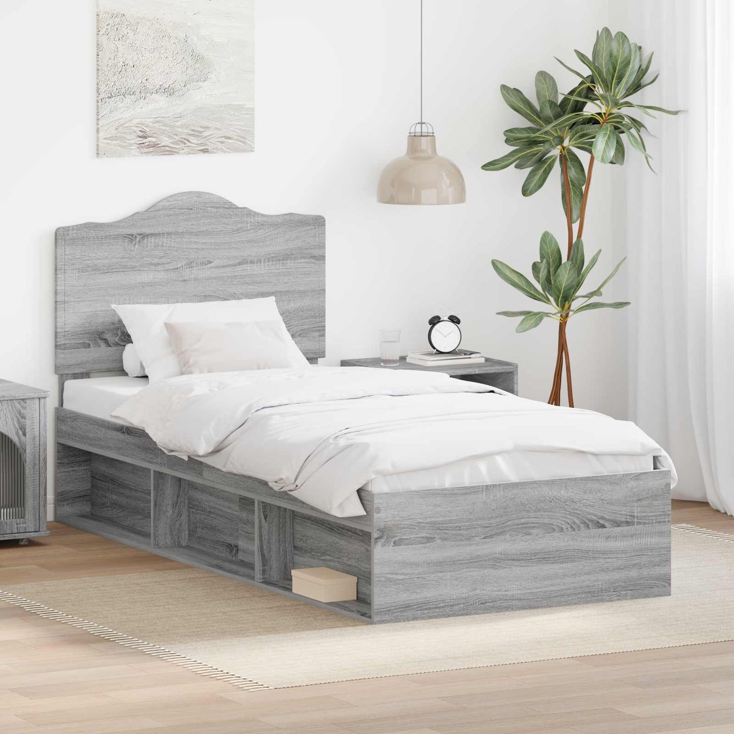 Bed Frame Grey Sonoma 100 x 200 cm Solid Pine Wood