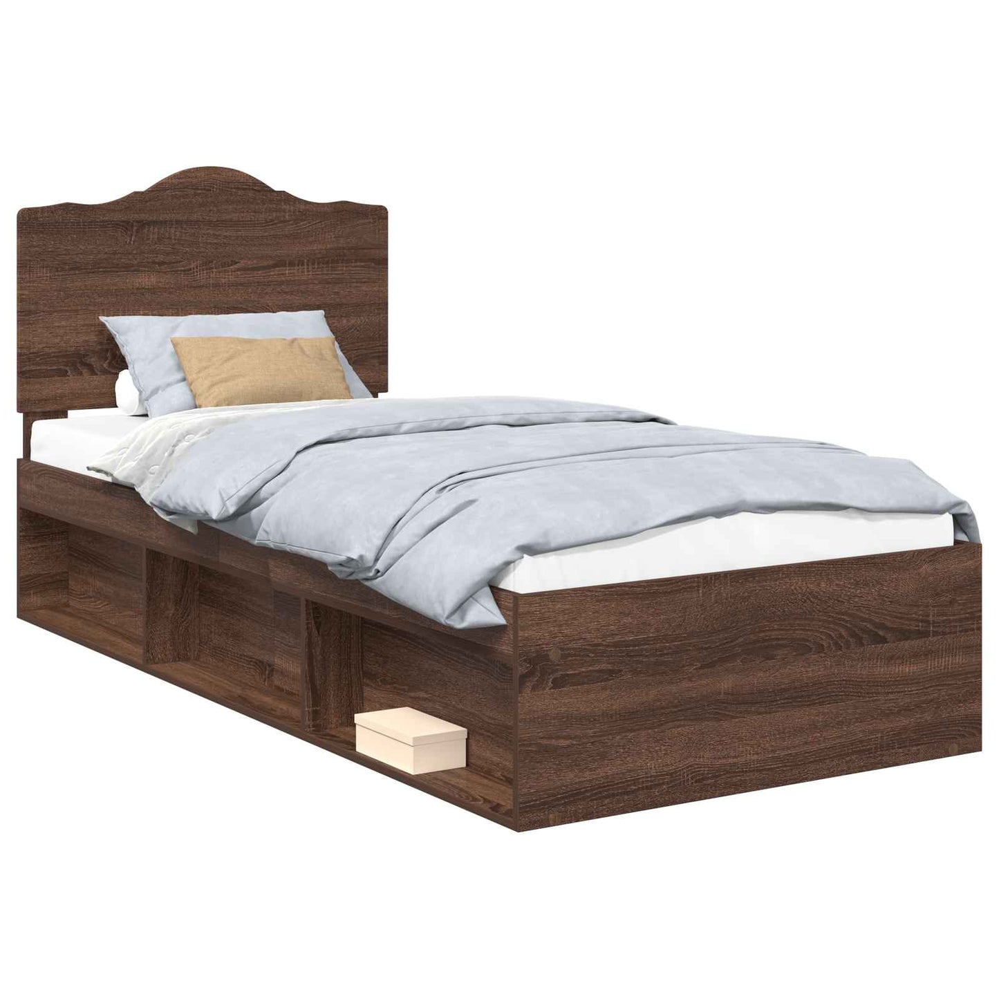 Bed Frame with Headboard Brown Oak 100 x 200 cm Solid Pine Wood