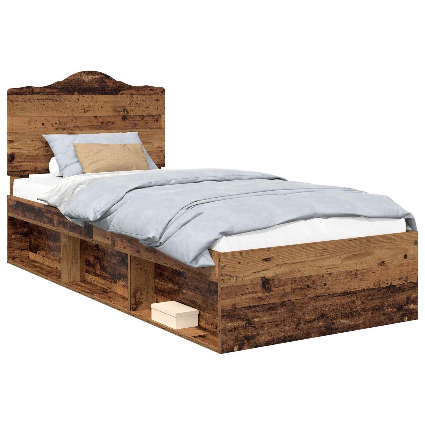 Bed Frame with Headboard Old Wood 100 x 200 cm Solid Pine Wood