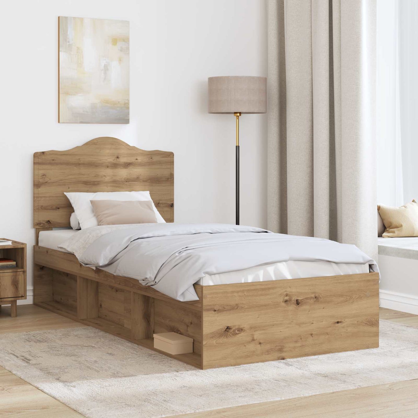 Bed Frame Artisian Oak 100 x 200 cm Solid Pine Wood